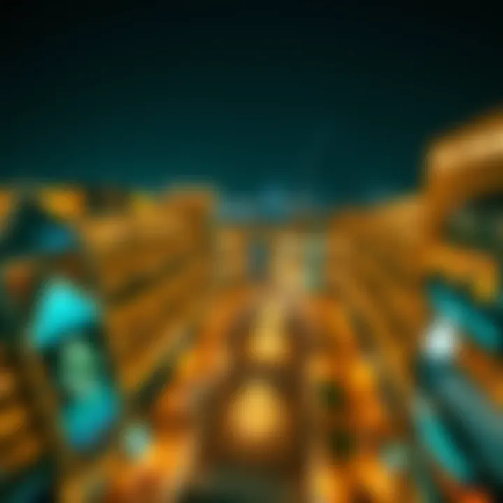 Aerial view of Dubai Mall illuminated at night