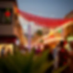 A vibrant Eid celebration scene in a UAE neighborhood