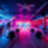 Bowling alley with vibrant neon lights