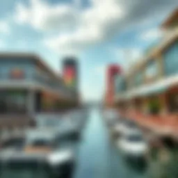 Scenic view of Marina Mall with boats