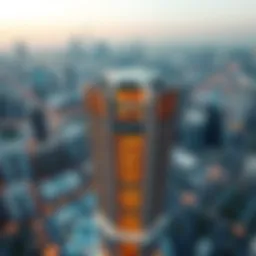Stunning aerial view of the City Gate Building showcasing its unique structure against the Dubai skyline