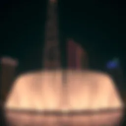 Breathtaking view of the Burj Khalifa fountain show at night