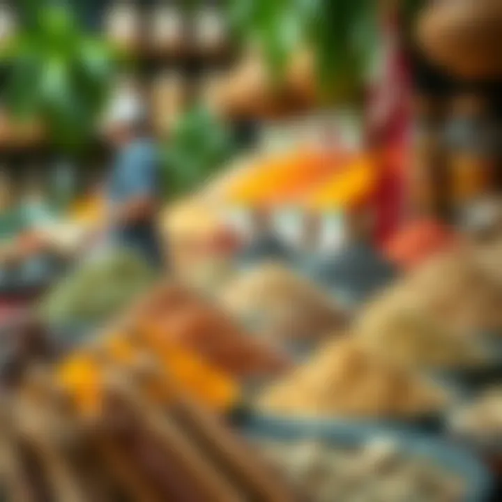 A beautiful array of spices and herbs in a market stall