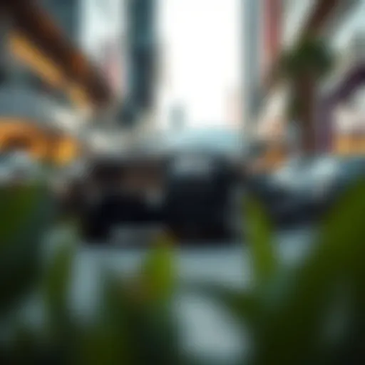 A sleek Rolls Royce parked elegantly amidst the high-end brands of the City Walk.