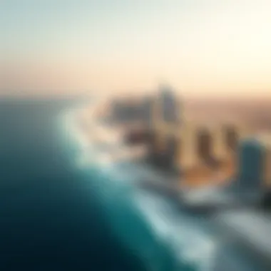 Dubai's Coastal Developments: Aerial Perspective Aerial view of Dubai coastline showcasing beachside developments